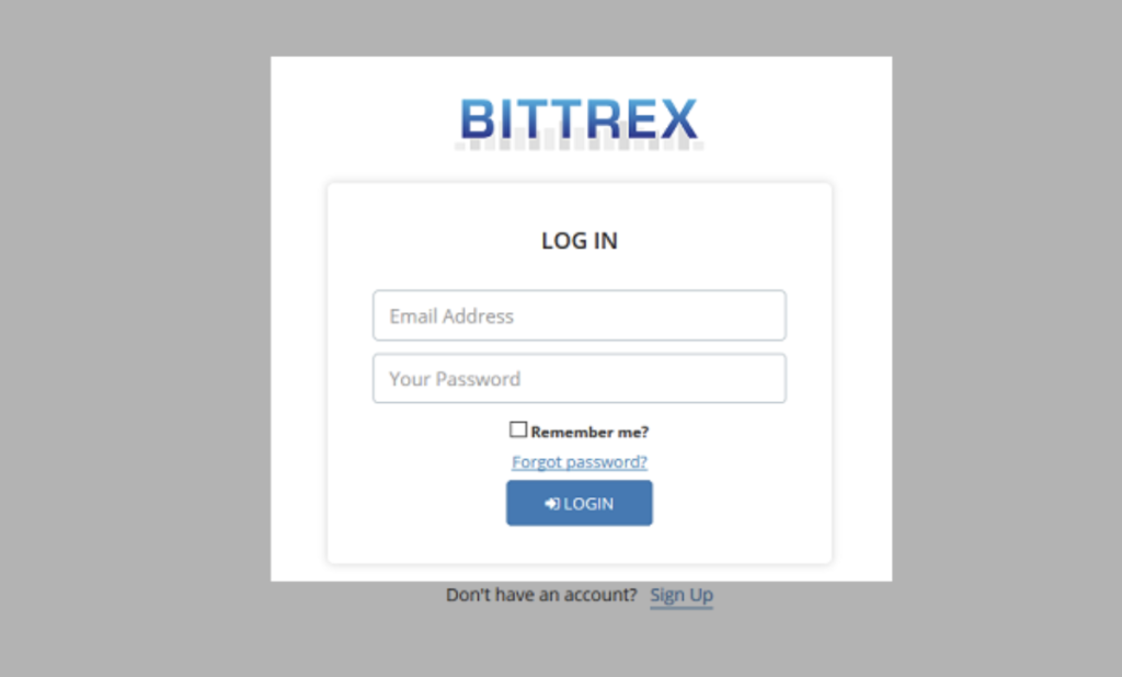 BITREXのログイン画面